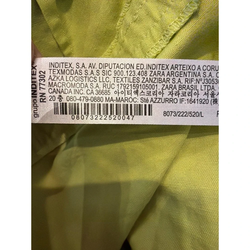 Zara Womens Lime Green Neon Cotton Linen Wide Leg High Waisted Pants Size L